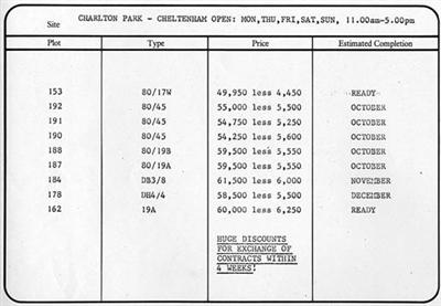 120 Charlton Park, Bovis price-list 1982 ©Bovis Homes